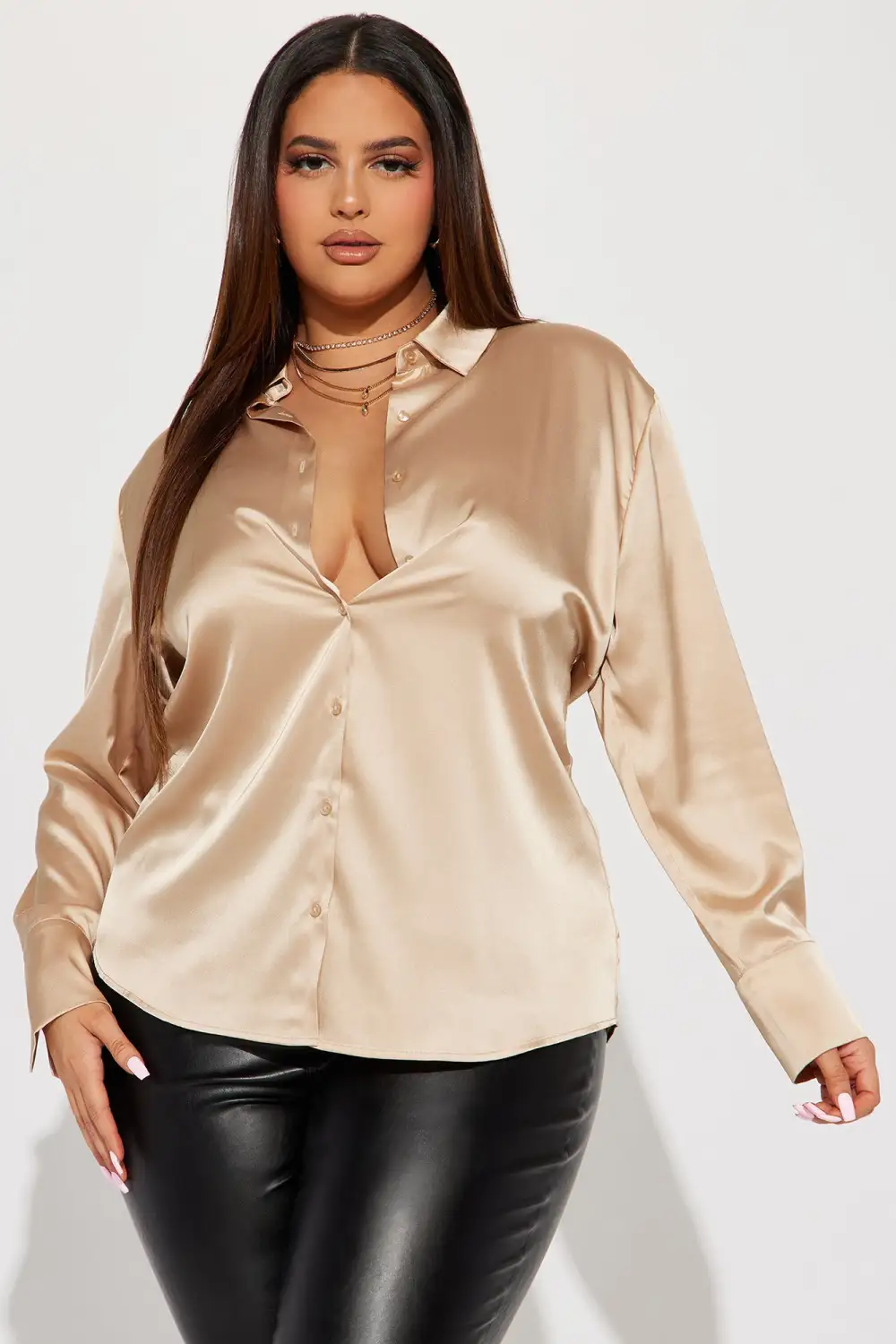 Feelin' Popular Satin Shirt - Taupe