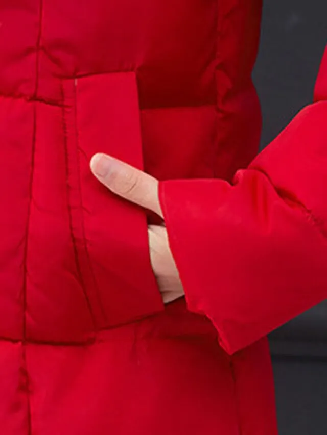 Women's Puffer Jacket Winter Jacket Winter Coat Hoodie Jacket Street Daily Valentine's Day Fall Winter Long Coat Regular Fit Warm Casual Jacket Long Sleeve Plain Full Zip Black Red Blue