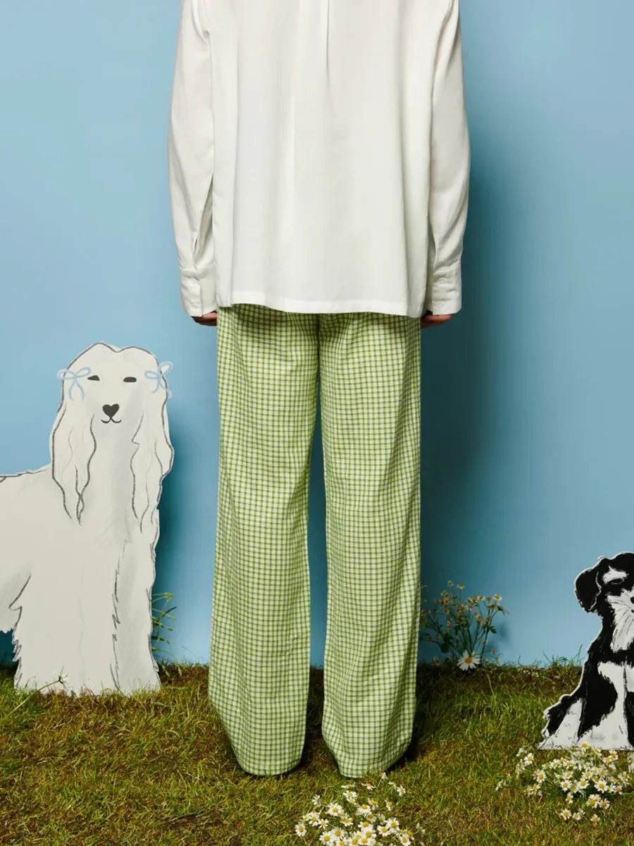 Wide-Leg Gingham Trousers