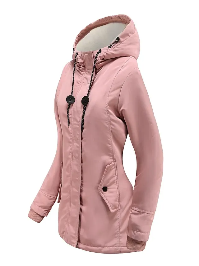 Women's Parka Street Fall Winter Puffer Jacket Coat Windproof Warm 3 in 1 Loose Casual Sports Jacket Long Sleeve Solid Color Zipper Purple Blushing Pink Waterpoof Daily Wear Down Parkas Lined