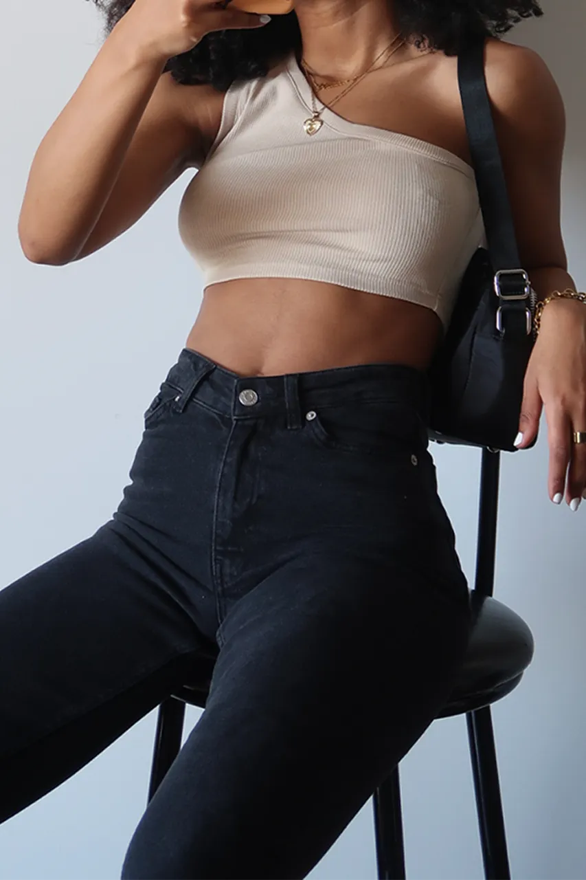 Asymmetric One Shoulder Ribbed Crop Top