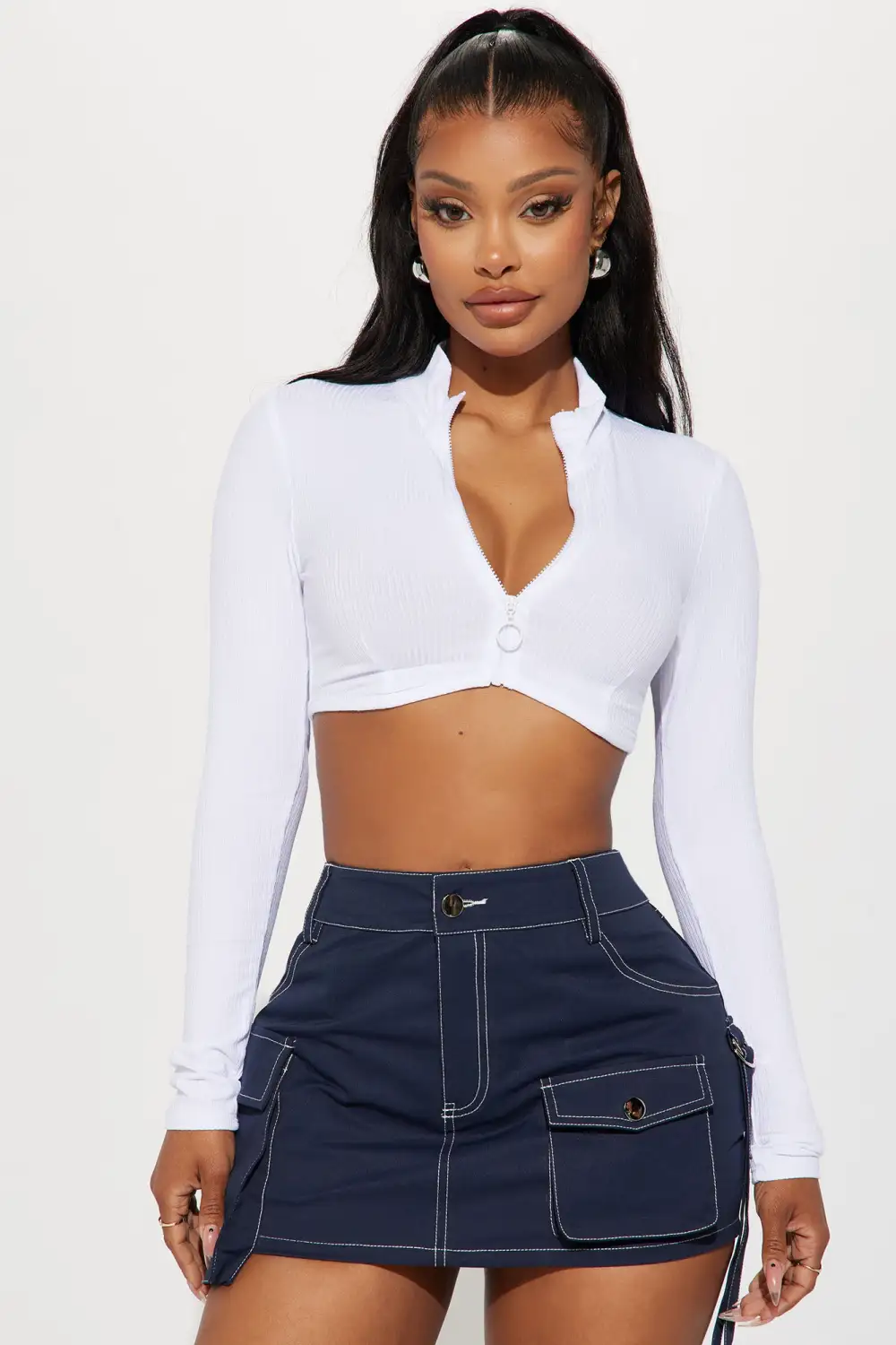 Nikita Ribbed Zip Up Top - White