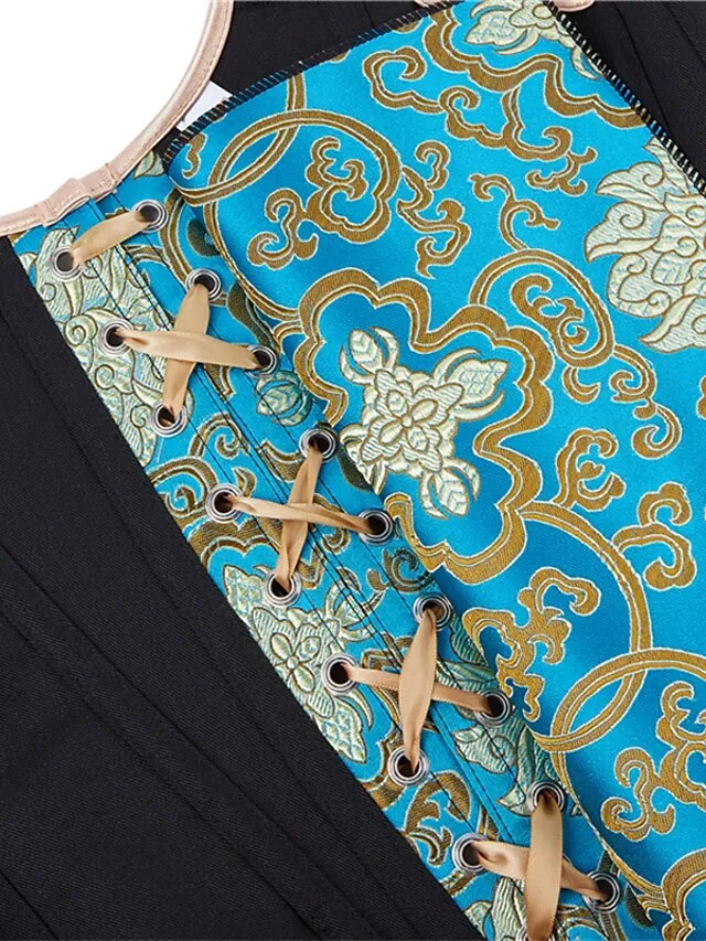 Corset Women's Corset Tops Party & Evening Club Black Blue Sexy Overbust Corset Hook & Eye Lace Up Retro Tummy Control Push Up Flower Fall Winter
