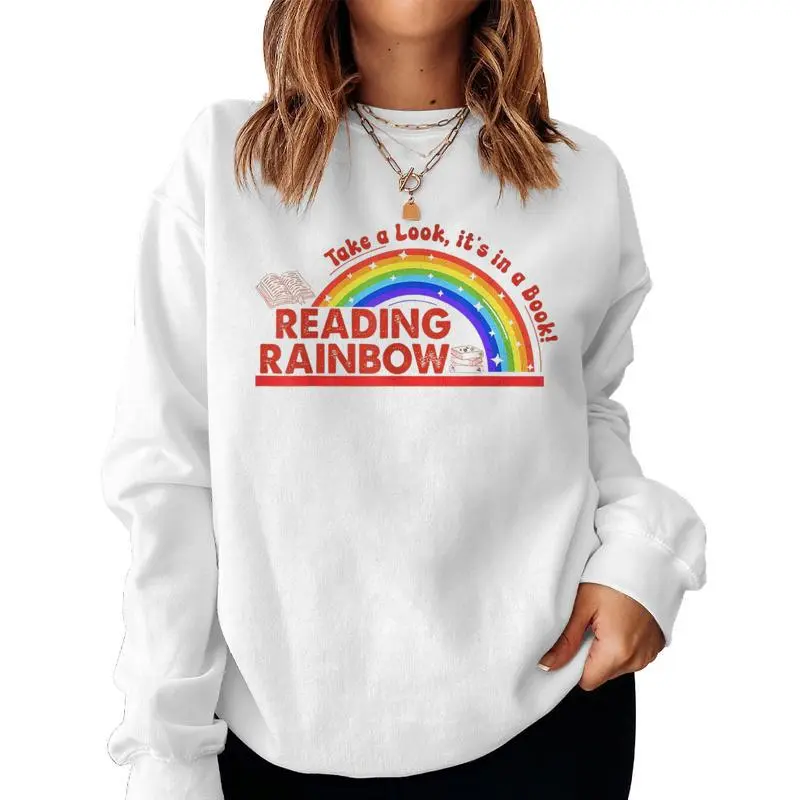 Retro Rainbow Take A Look It's In A Book Reading Bookworm Women Sweatshirt