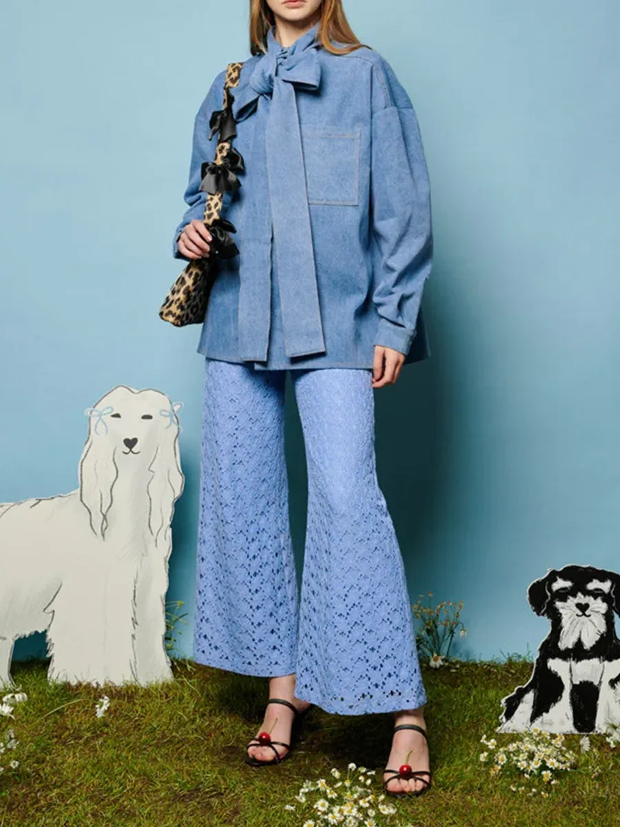 Casual Outfit Denim Bow Shirt