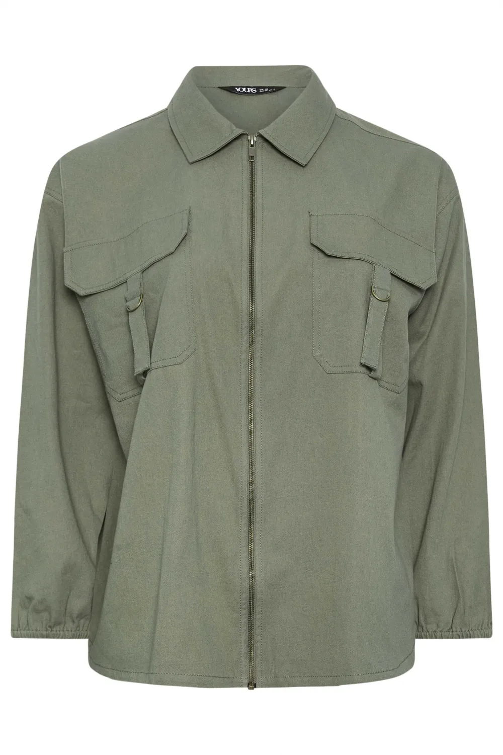 YOURS Curve Khaki Green Utility Bomber Jacket