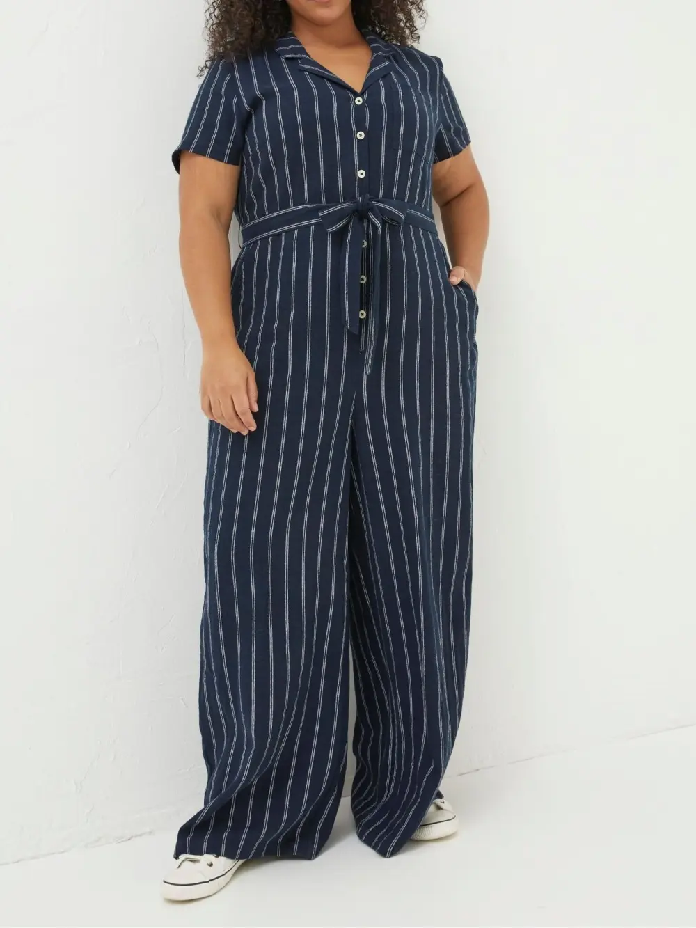 Blue Acre Stripe Linen Blend Jumpsuit
