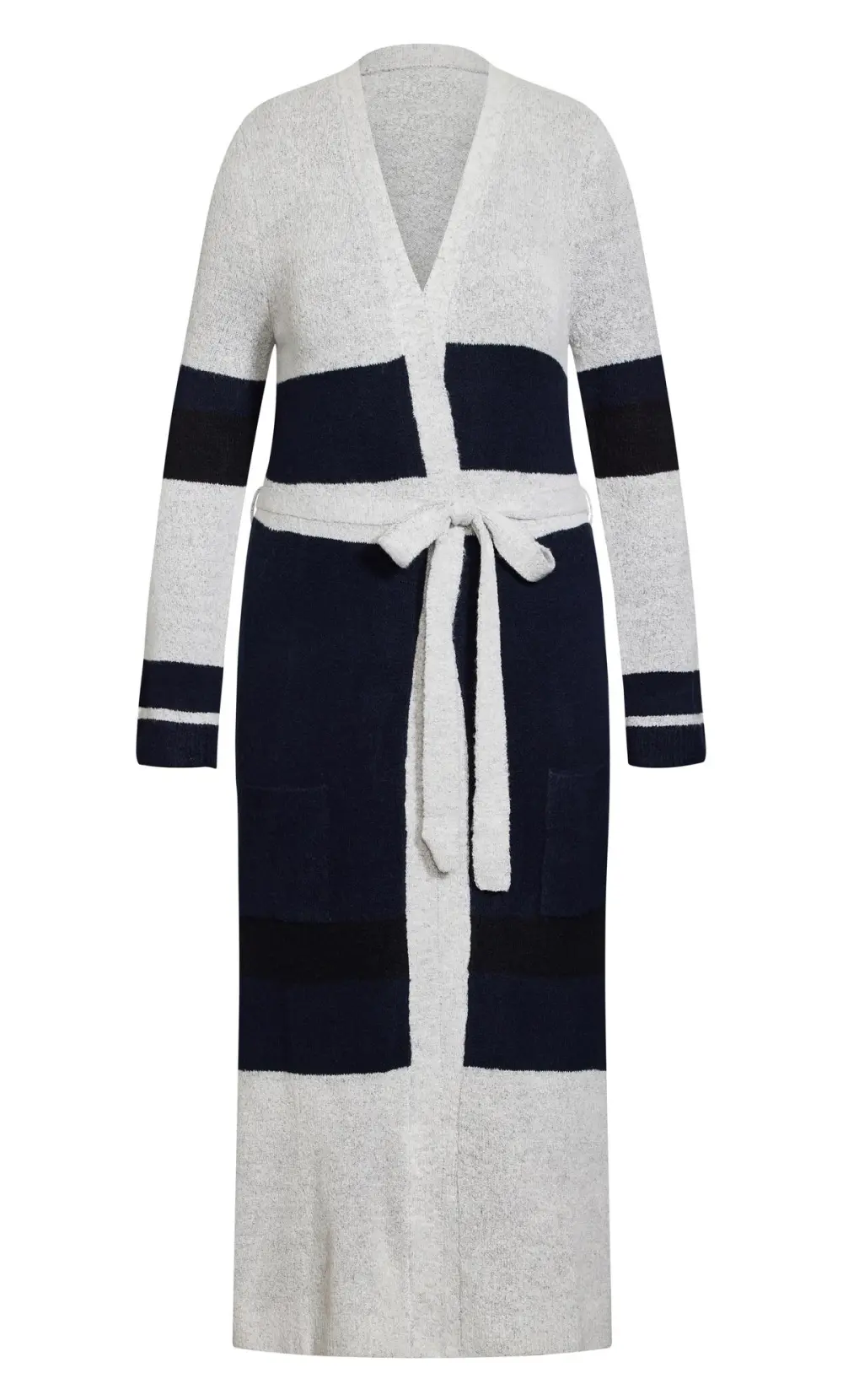 Evans Grey & Navy Blue Colour Block Maxi Cardigan
