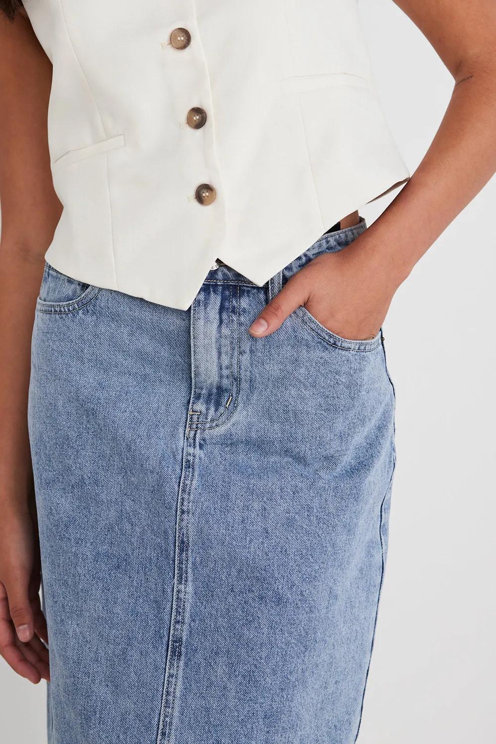 Vintage Blue Denim Midi Skirt