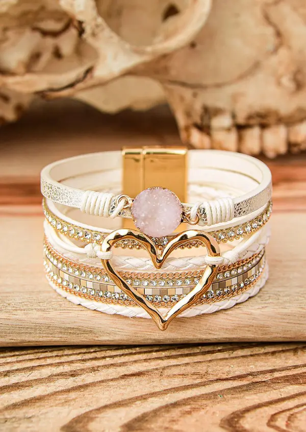 Heart Rhinestone Leather Bracelet