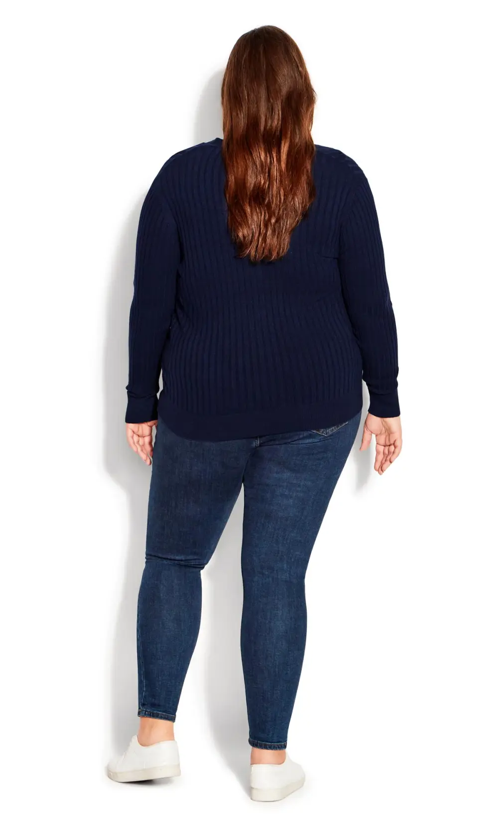 Evans Navy Blue Ribbed Knit Cardigan
