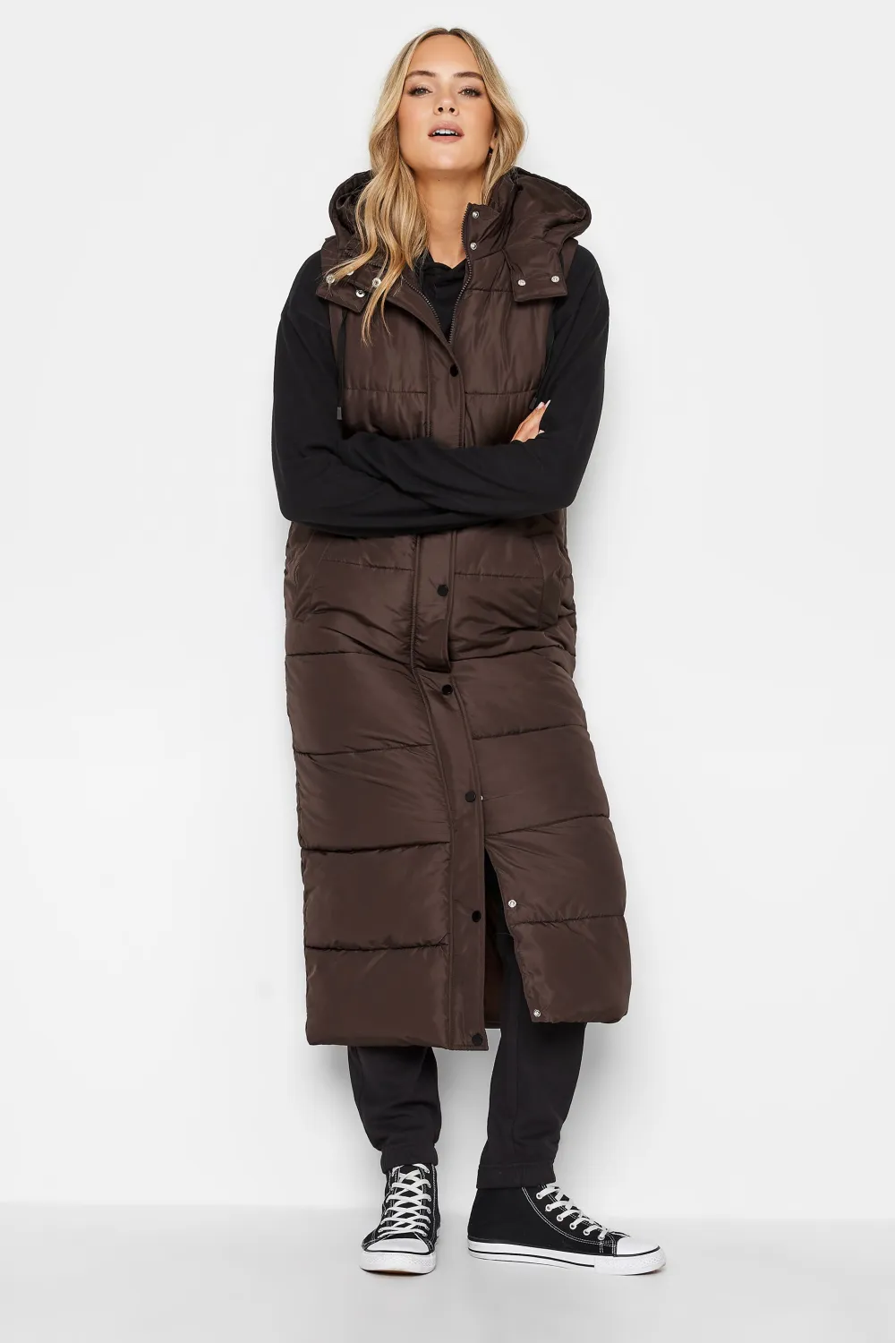 LTS Tall Chocolate Brown Midaxi Padded Gilet