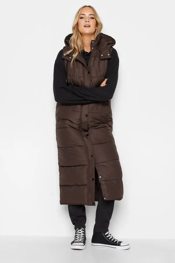 LTS Tall Chocolate Brown Midaxi Padded Gilet