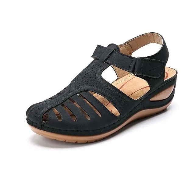 Women's Sandals Comfort Shoes Barefoot Sandals Daily Walking Wedge Sandals Summer Wedge Heel Closed Toe Open Toe Minimalism Walking Shoes Faux Leather Magic Tape Black Red Light Grey