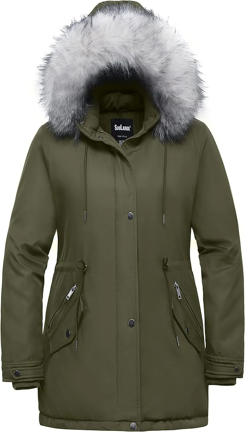 Women's Plus Size Winter Insulated Parka Coat with Faux Fur Hood