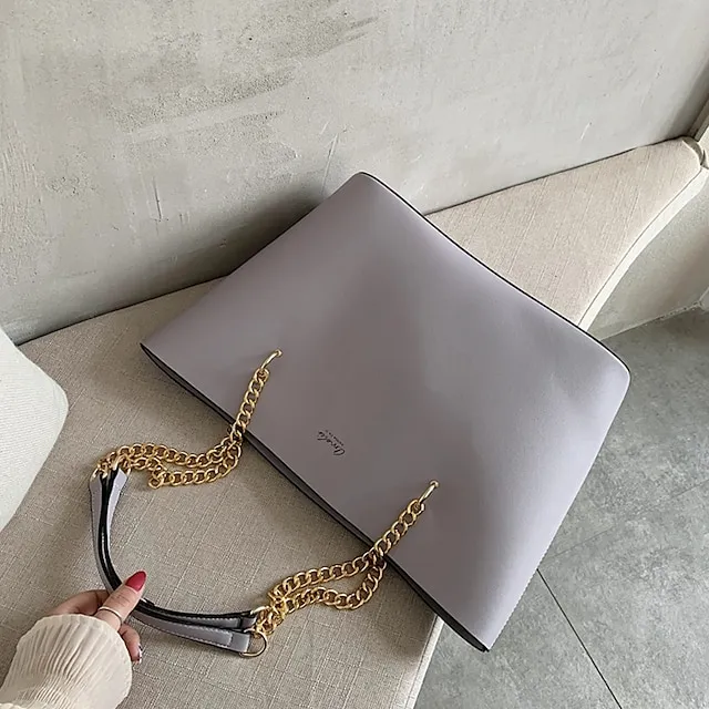 Women's Shoulder Bag Tote Crossbody Bag Leather PU Leather Outdoor Office Daily Chain Solid Color Black White Red