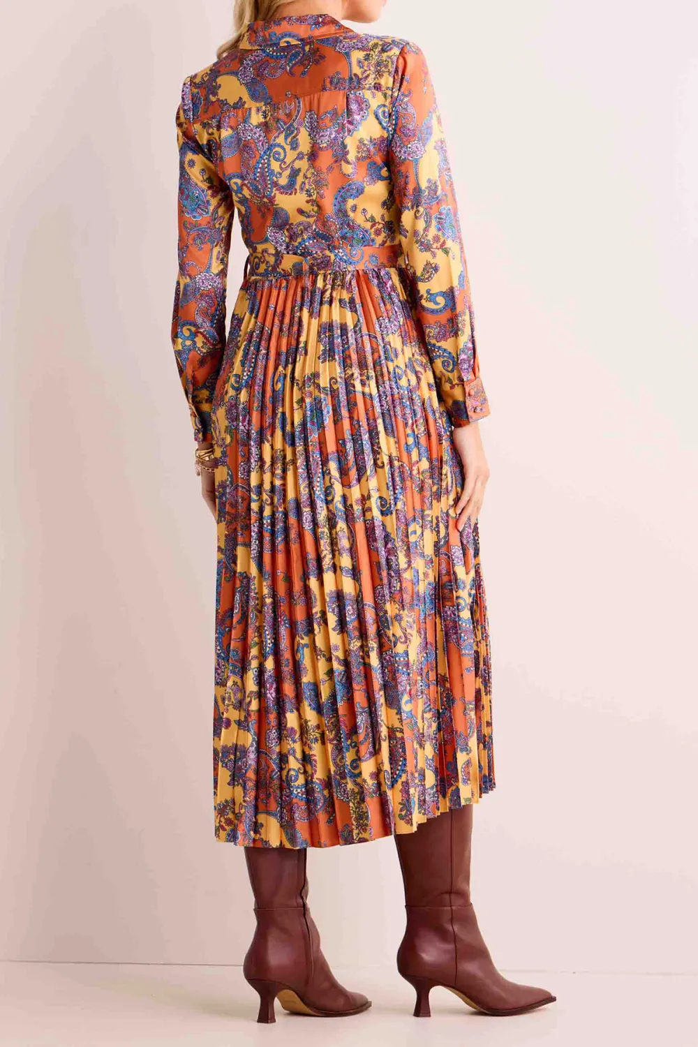 Multicolored Pleated Tie-Waist Maxi Dress