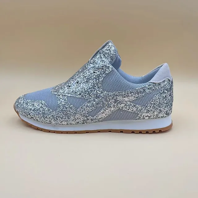 Women's Trainers Athletic Shoes Sneakers Sequins Plus Size Bling Bling Sneakers Outdoor Daily Summer Sequin Platform Flat Heel Round Toe Sporty Classic Casual Tennis Shoes Walking Mesh Lace-up Color