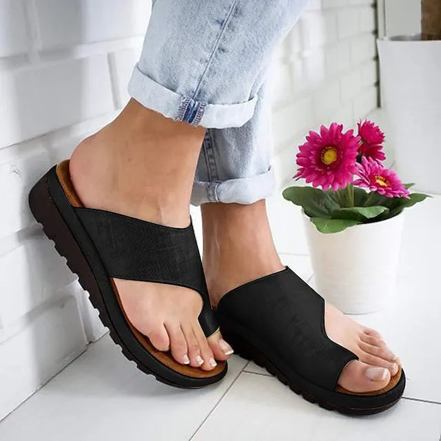 Women's Sandals Flat Sandals Orthopedic Sandals Bunion Sandals Outdoor Slippers Outdoor Daily Beach Summer Flat Heel Open Toe Casual Minimalism PU Leather Faux Leather Loafer Solid Color Leopard