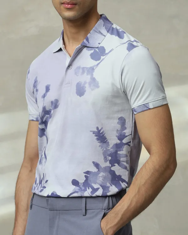 Daily Simple Soft  Lilac Floral Print Polo Shirt