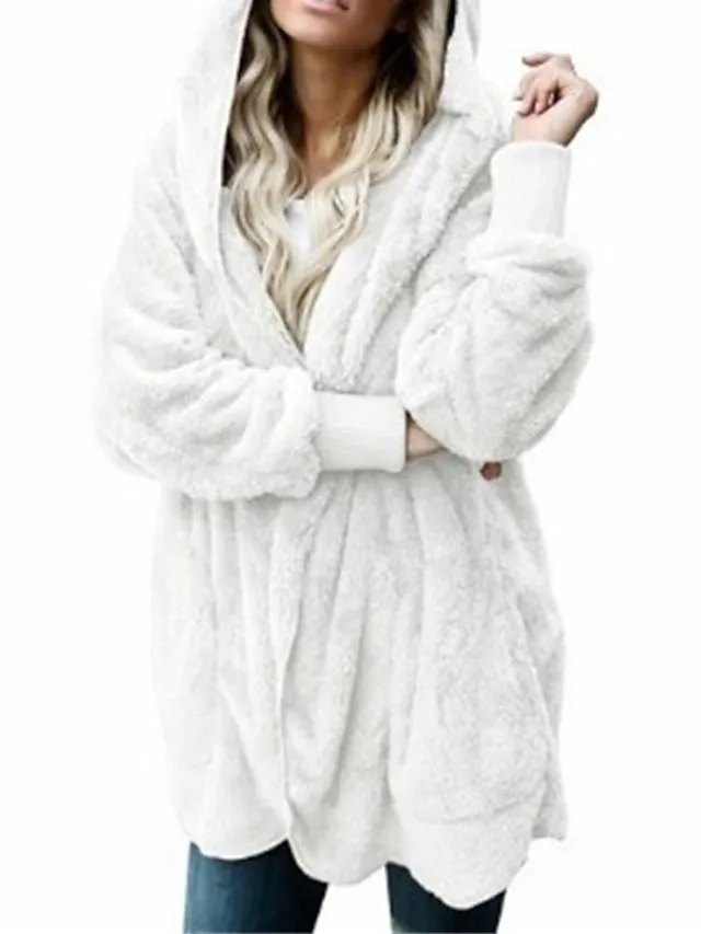 Women's Sherpa Jacket Fleece Teddy Coat Windproof Warm Maillard Home Daily Wear Vacation Going out Pocket Cardigan Hoodie Ordinary Modern Plush Solid Color Regular Fit Outerwear Long Sleeve