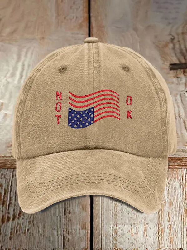 Retro We Are Not Ok Print Baseball Cap