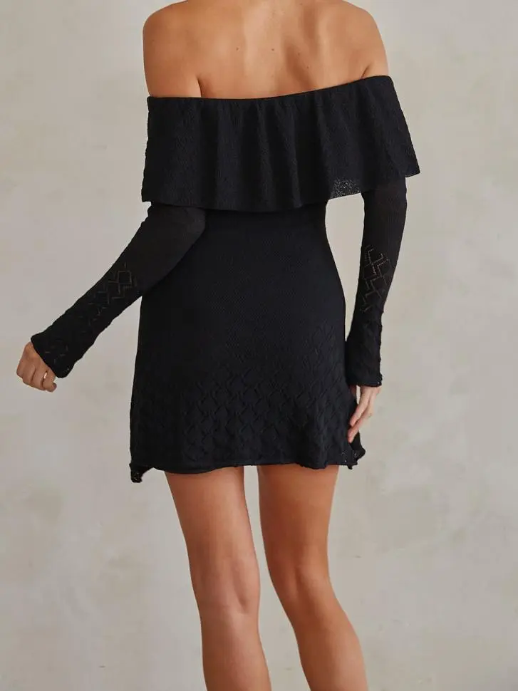 Julia Off the Shoulder Ruffle Sweater Mini Dress
