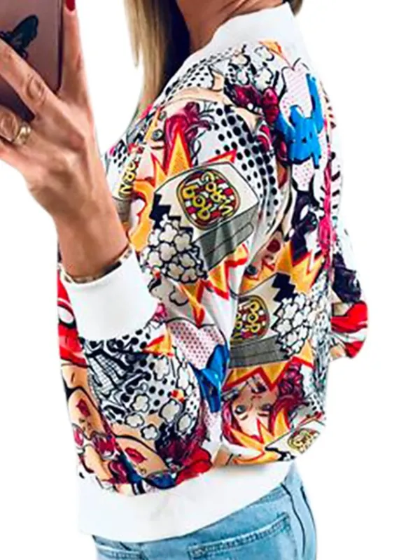 Women's Bomber Jacket Casual Jacket Varsity Jacket  Lips Print Regular Coat Stand Collar Regular Fit Breathable Lightweight Casual Jacket Long Sleeve Print Fall Spring Casual Daily