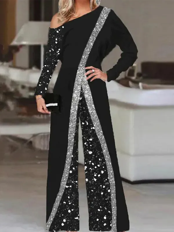 Women's Printed One-shoulder Jumpsuit