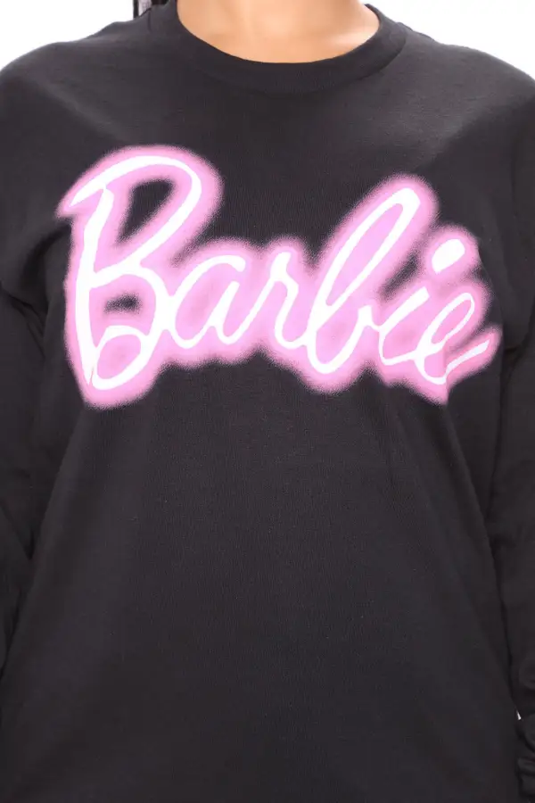 Let's Go Party Barbie Long Sleeve Top - Black