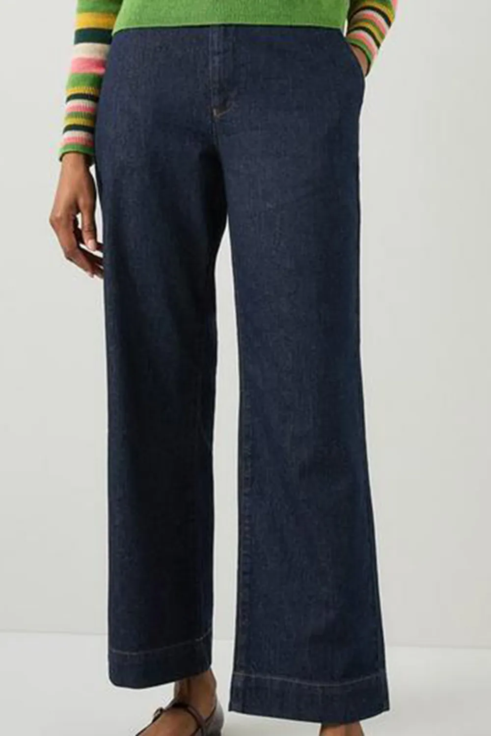 Dark Blue Wide Leg Denim Trousers