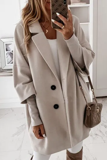 Solid Lapel 3/4 Sleeve Coat