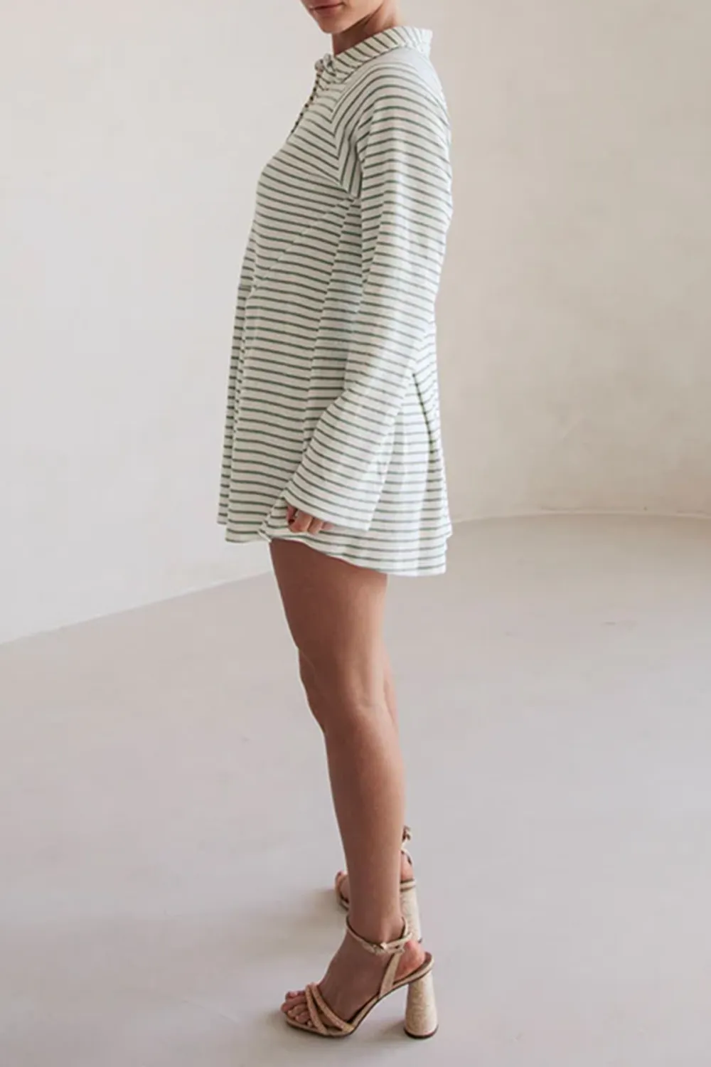 Striped Long Sleeve Button Up Mini Dress