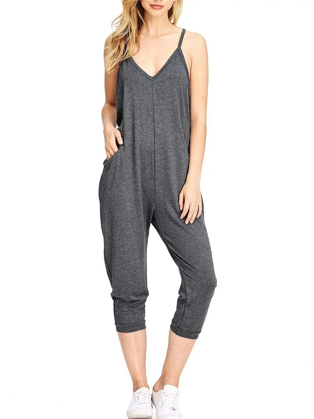Pocketed V-Neck Jumpsuit