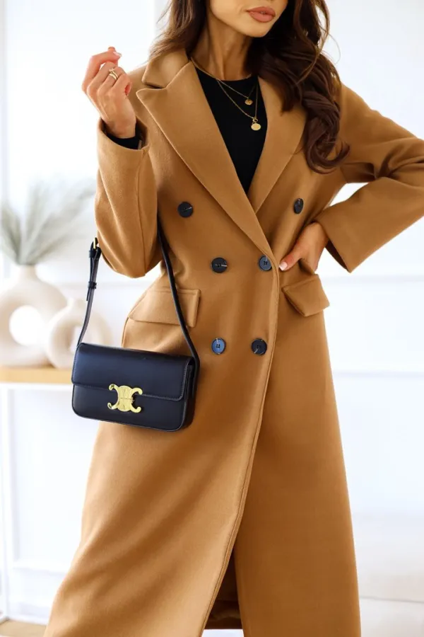 Solid Double Breasted Lapel Coat
