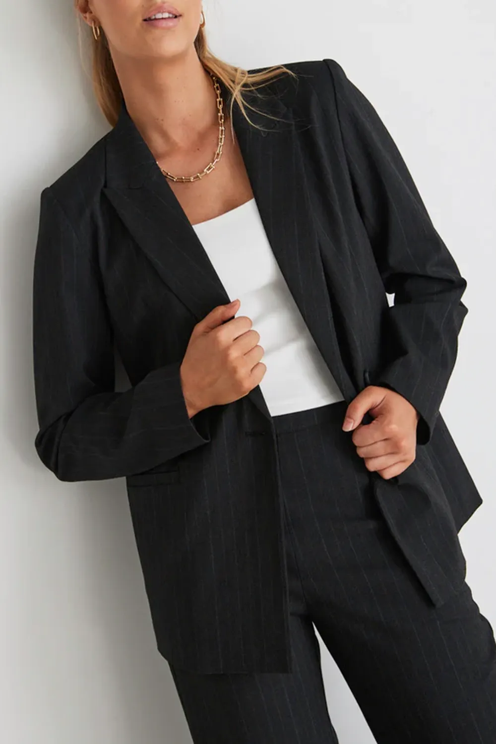 Charcoal Pinstripe Double Breasted Blazer