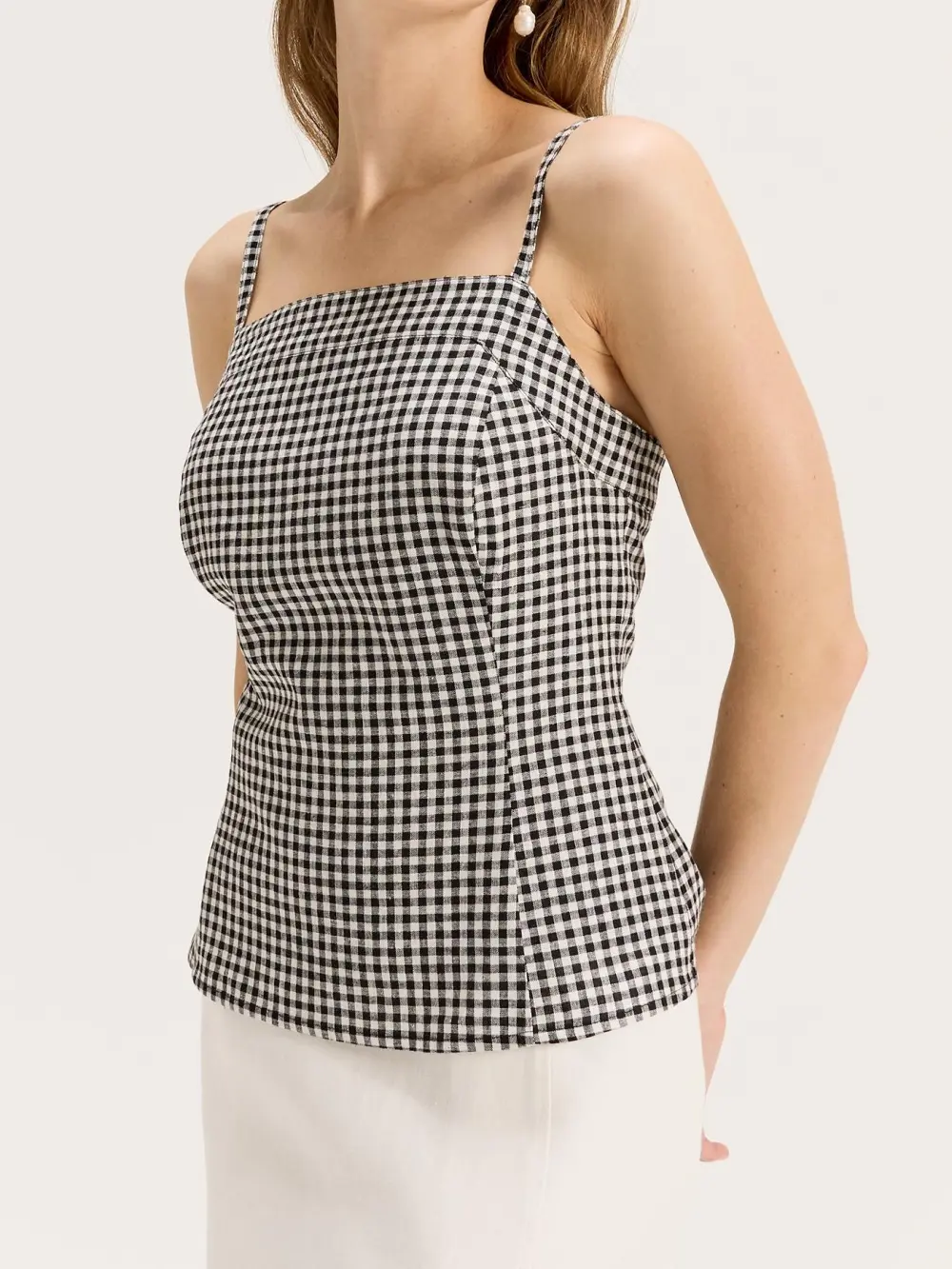 Paneled Small Check Stretch Top