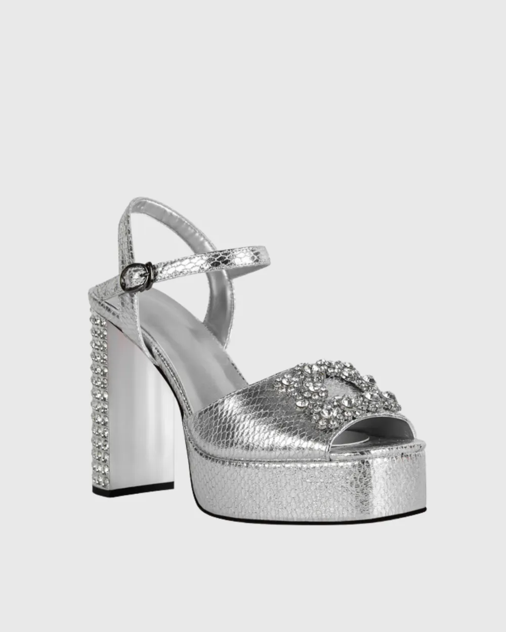 Rhinestone Strap Platform Sandals in Silver