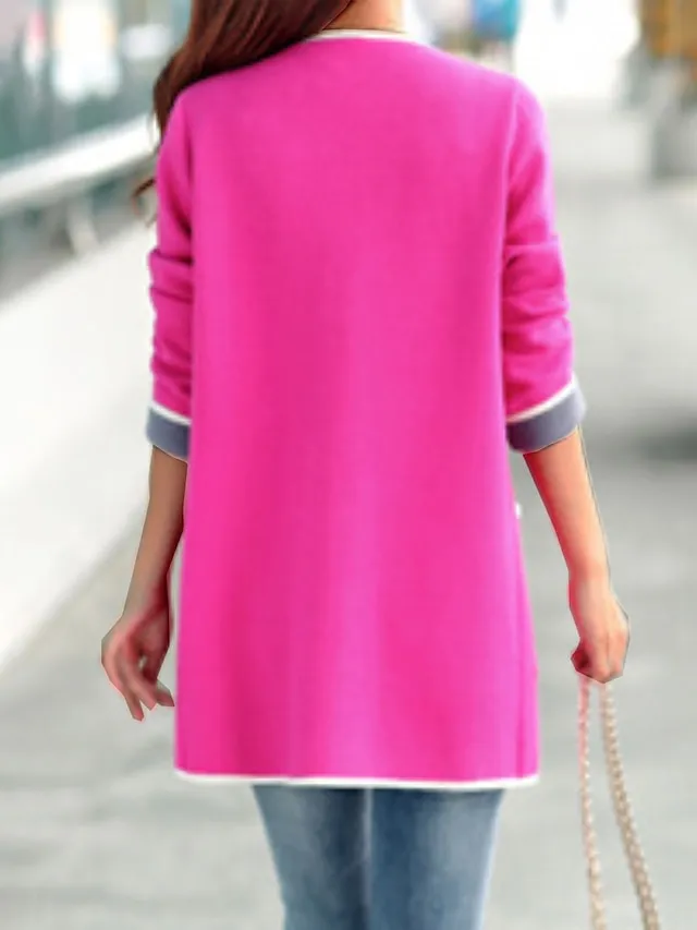 Women's Winter Coat Fall Warm Cardigan Stand Collar Trench Coat with Pocket Plain Breathable Street Daily Wear Fashion Casual Loose Fit Outerwear Long Sleeve Pink Rose Red Gray M L XL XXL 3XL 4XL