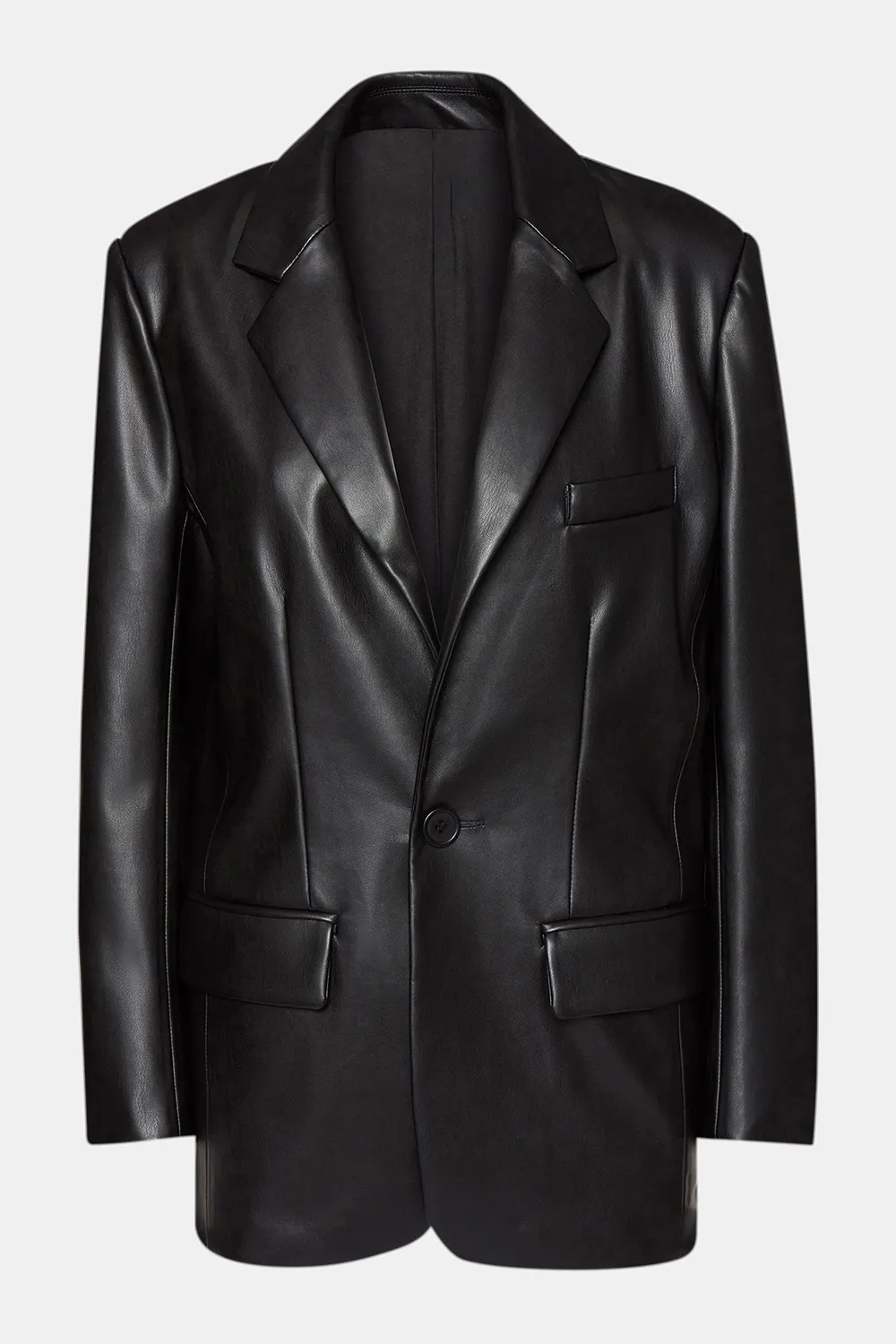 FAUX LEATHER BLAZER BLACK
