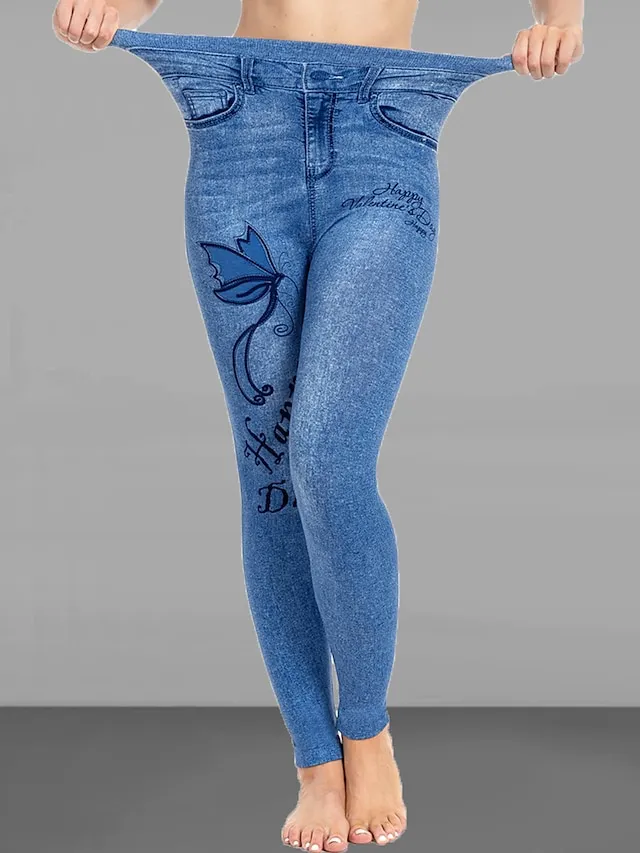 Women's Slim Pants Trousers Leggings Full Length Faux Denim Pocket High Cut High Elasticity High Waist Fashion Streetwear Street Causal Lake Blue Royal Blue S M Summer Fall