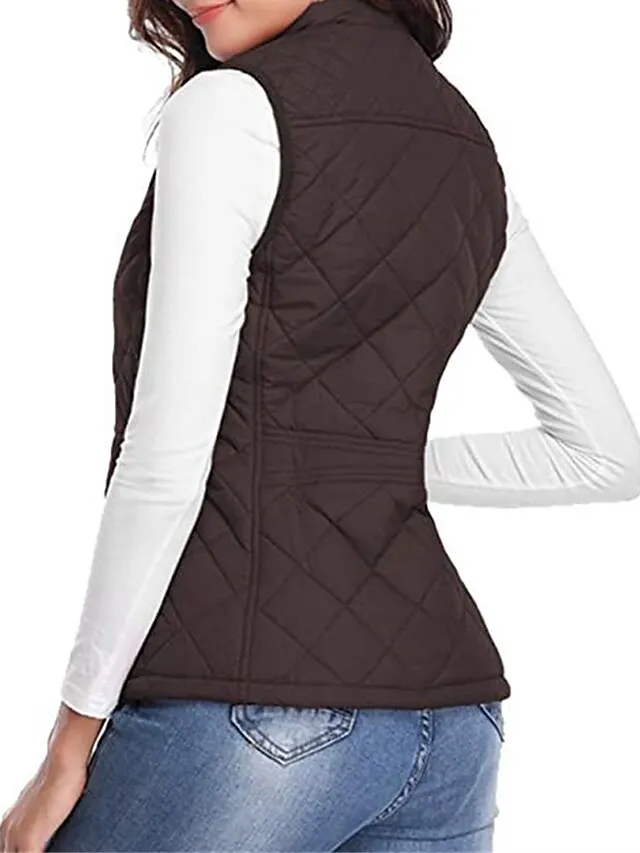 Women's Quilted Vest Crop Sleeveless Winter Coat Lightweight Puffer Gilet Warm Windproof Outerwear with Pockets Zip up Fall Street Casual Jacket Light Blue claret Sea Blue