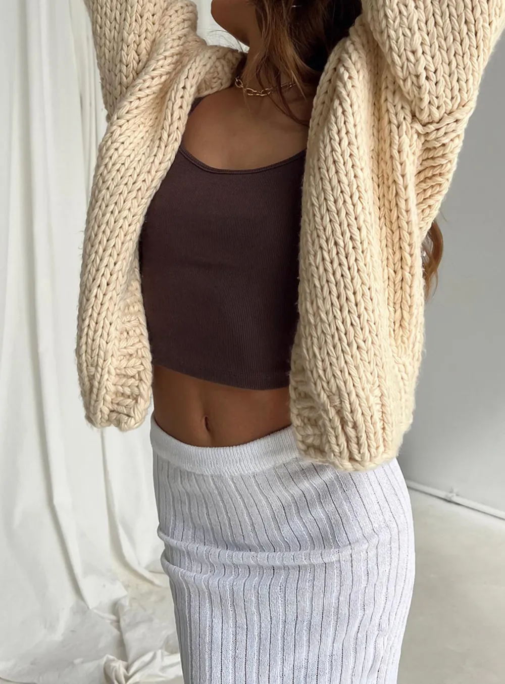Balloon Sleeves Knit Cardigan Olive