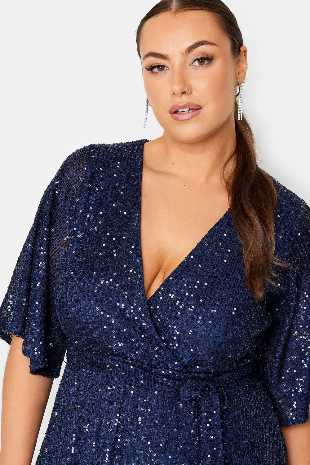 YOURS LONDON Curve Navy Blue Sequin Wrap Dress