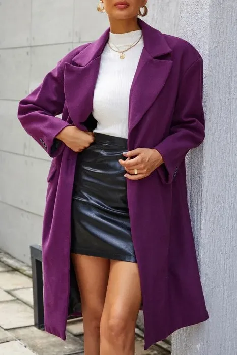 Solid Suit Collar Coat in Purple