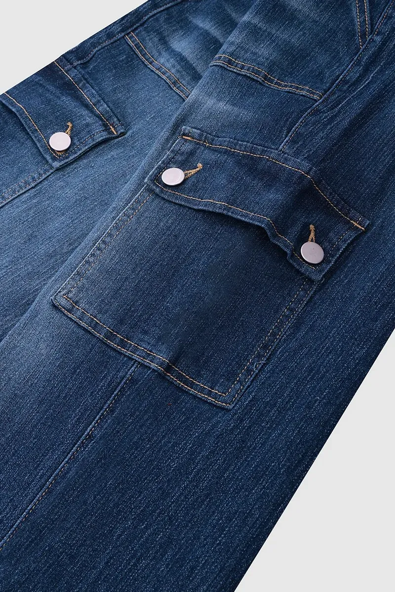 Flap Pocket Low Rise Flare Jeans Without Belt