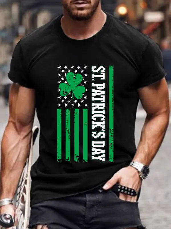 Men'S T-Shirt Men'S St Patrick'S Day Printed T-Shirt Pure Cotton Round Neck Printed Alphabet Short Sleeve