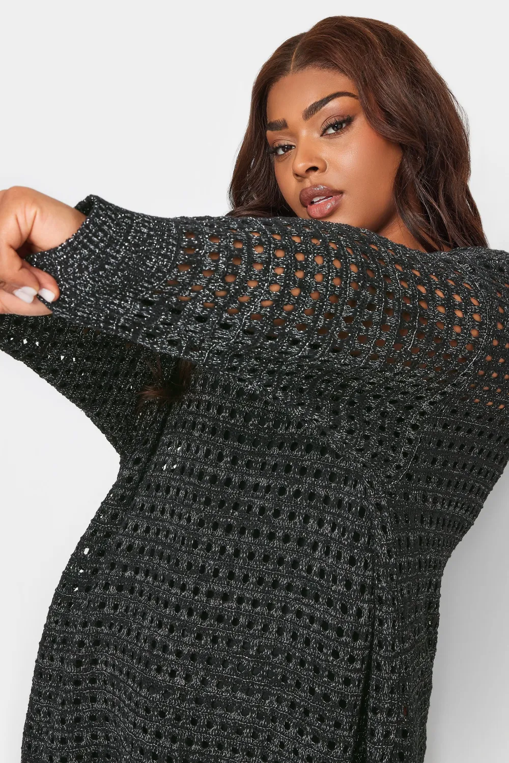 YOURS Curve Black Side Split Crochet Jumper