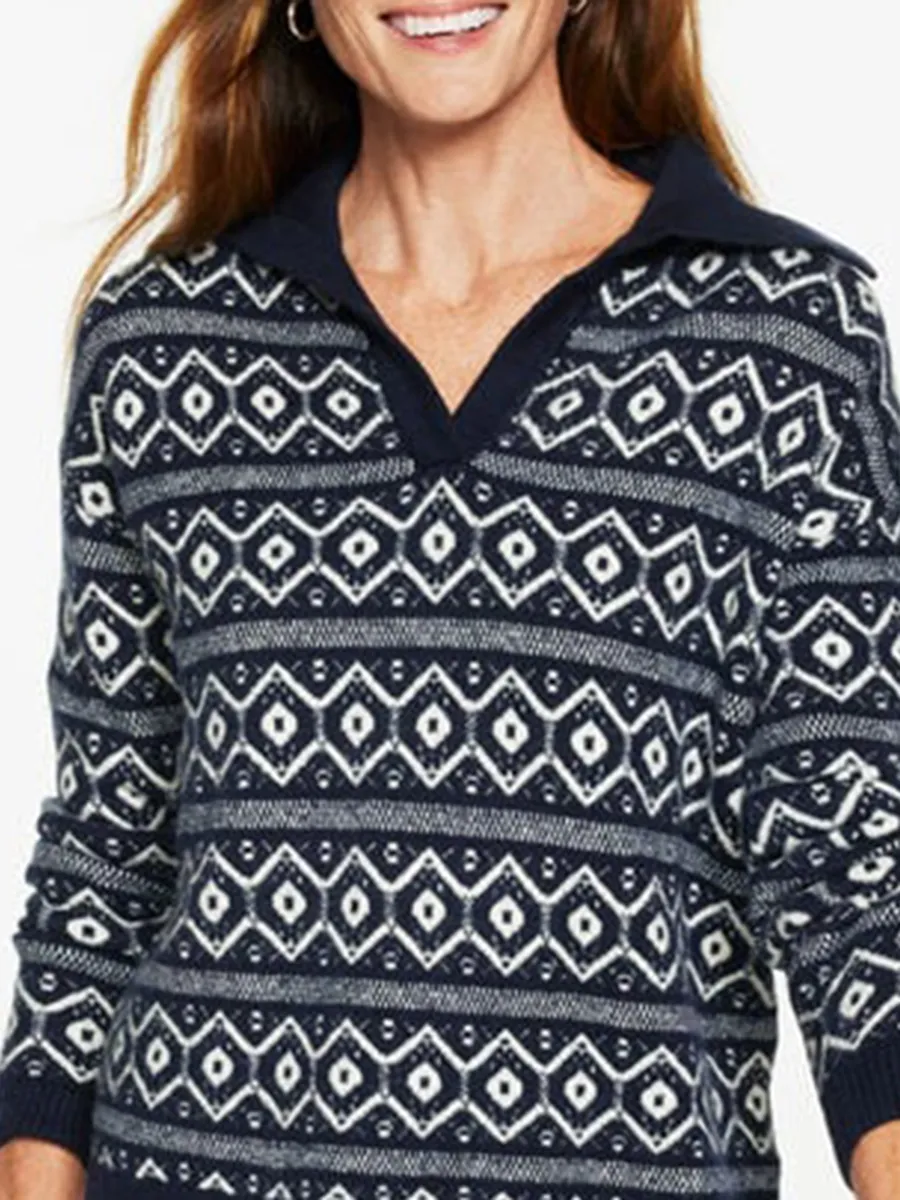 Women'S Unique And Fashionable V Neck Knitted Sweater With Pattern