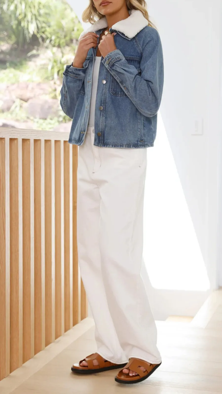 Distressed Cotton Denim Jacket With Lapel